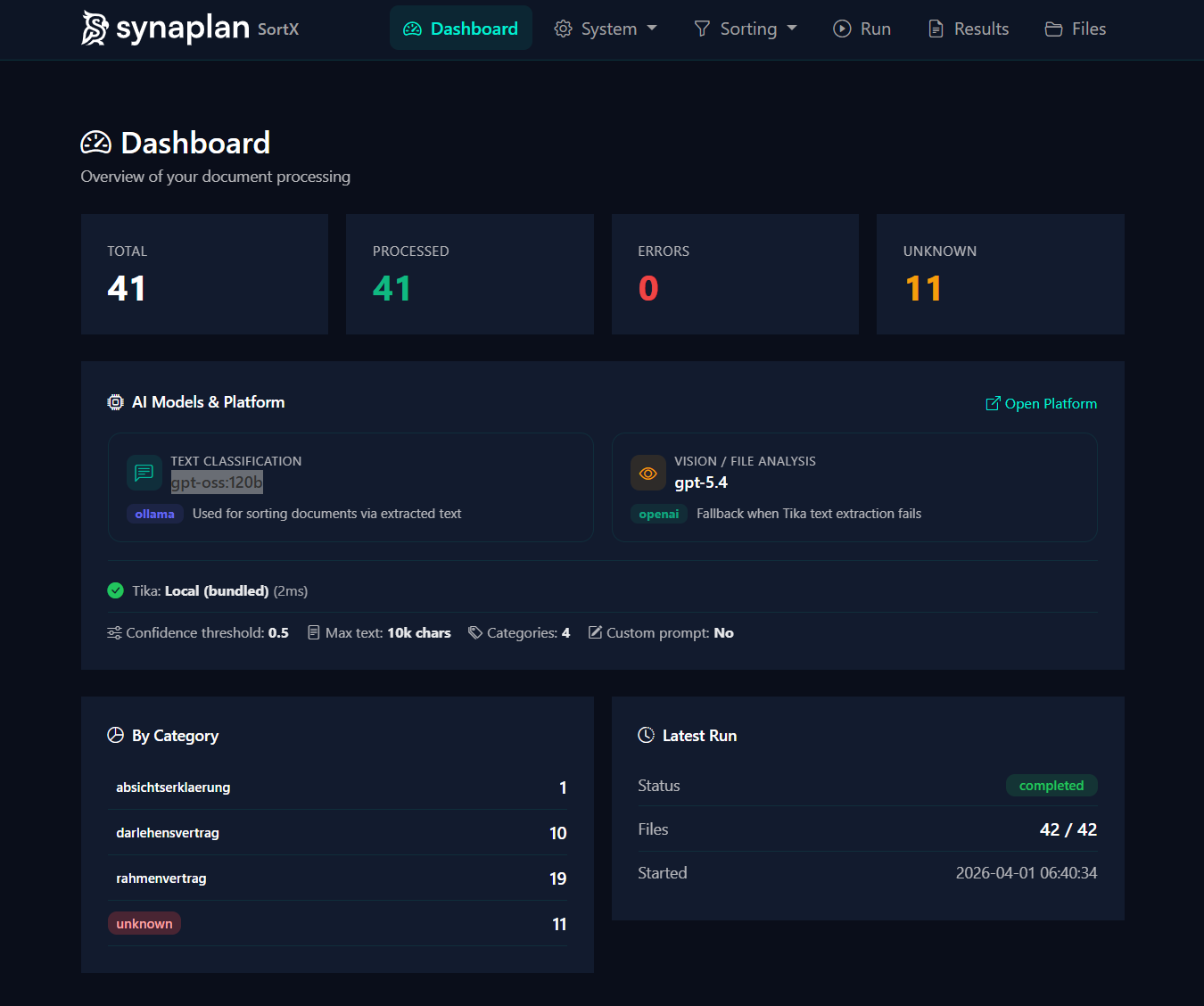 Document classification with Synaplan AI
